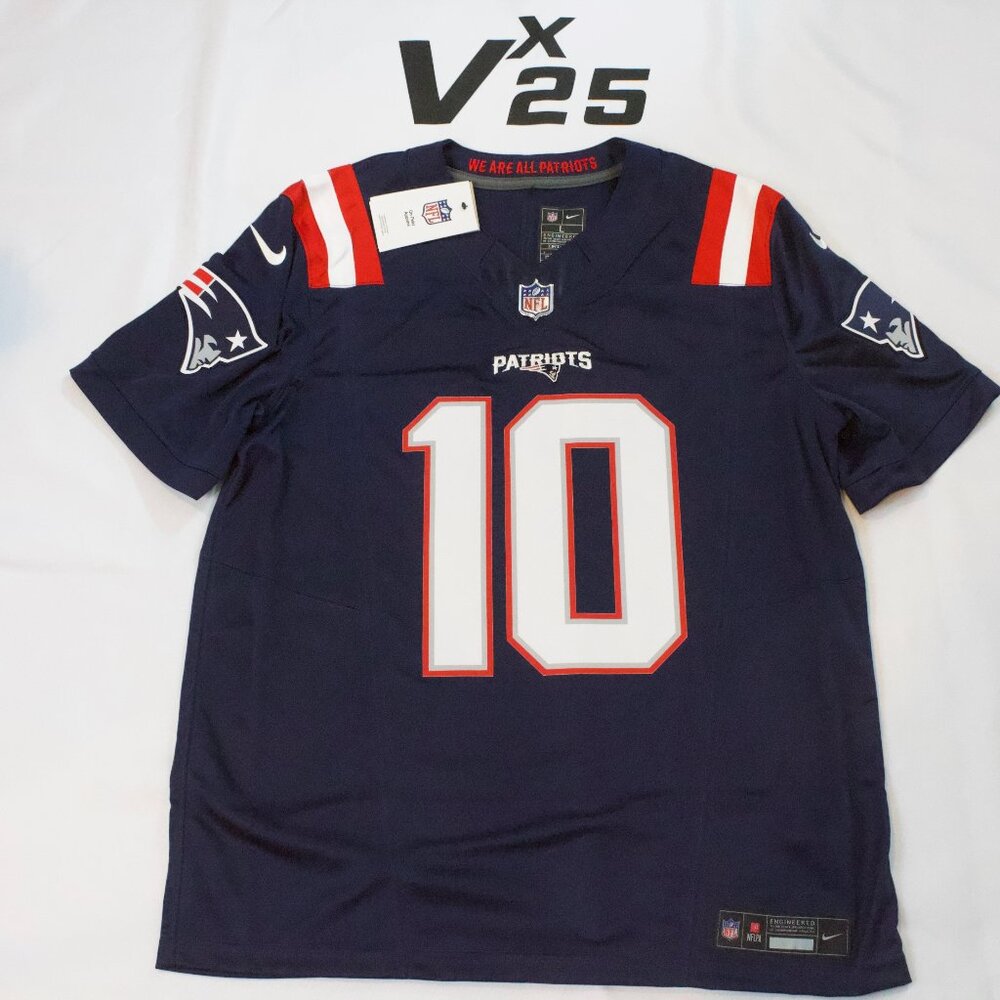 Men's On Field Nike New England Patriots Drake Maye Blue Home Jersey Size Lg